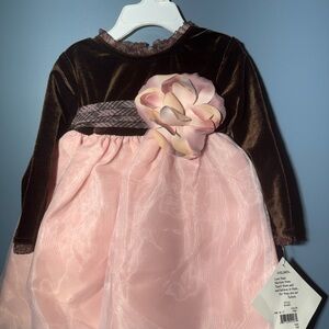 Blueberi Boulevard Infant Dress - Brown/Pink 12 Months